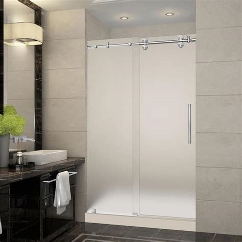 aston langham 48 in x 36 in x 77 5 in frameless sliding shower door with frosted in stainless