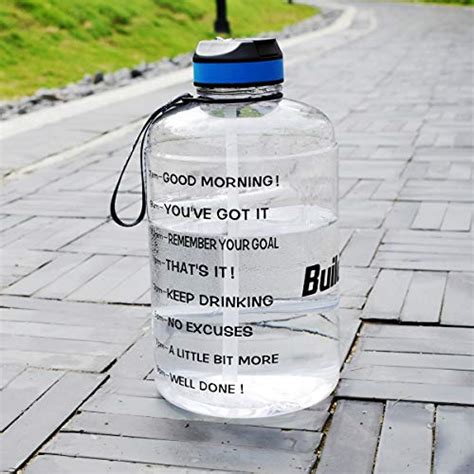 Buildlife Gallon Motivational Water Bottle Wide Mouth With Straw Blue 1