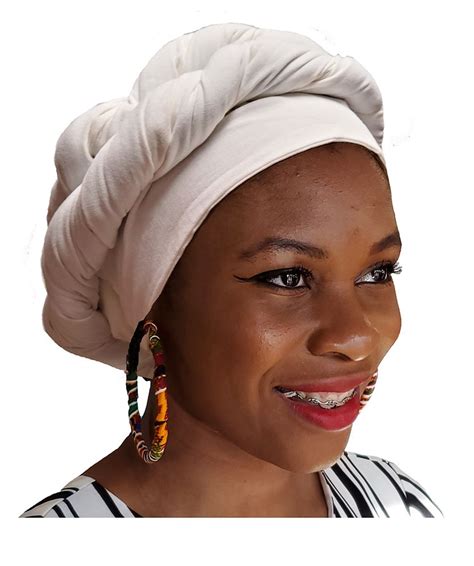 White Modu Hat Pre Tied Head Wrap African Hair Wrap Head Wraps African Head Scarf
