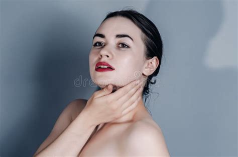 Portrait Of A Beautiful Woman Head Is Turned To The Side Naked Bust