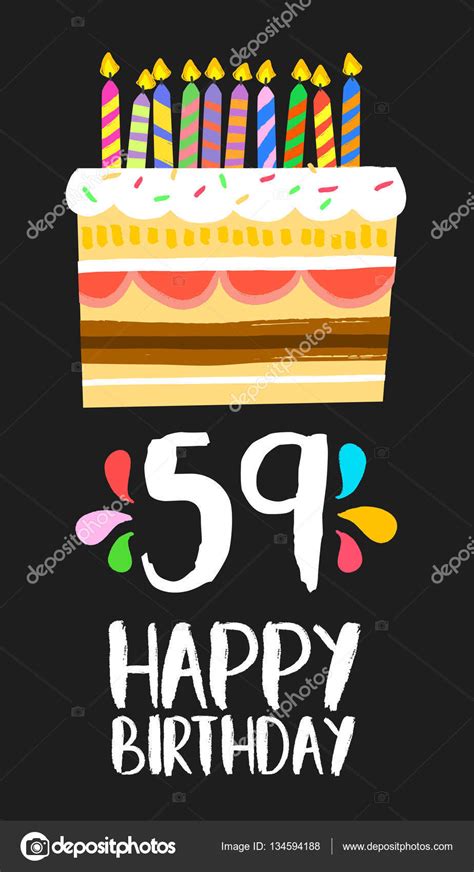 Happy Birthday Card 59 Fifty Nine Year Cake — Stock Vector © Cienpies