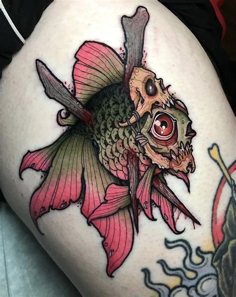 Neo Traditional Fish And Skull Tattoo Neo Tattoo Tattoo Flash Art