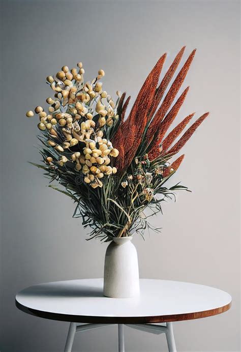 Elegant Dried Flowers Bouquets With Panicles In Vase On Table Stock