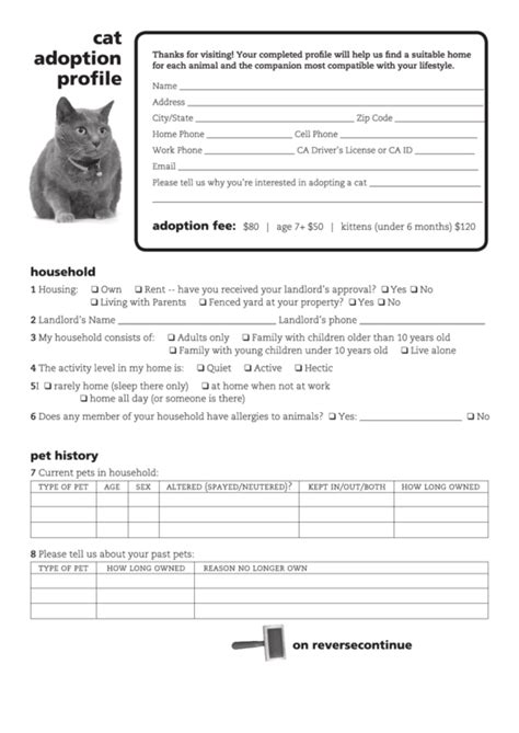 Cat Adoption Forms Printable Printable Forms Free Online