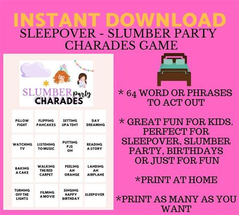 Sleepover Game Slumber Party Game Mash Printable Game Girls Slumber Party Birthday Fun Girls