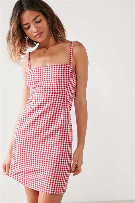Uo Urban Outfitters Red Cooperative Straight Neck Gingham Dress