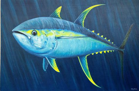 Yellowfin Tuna Original Acrylic Painting With Silver Accents 24x36 By