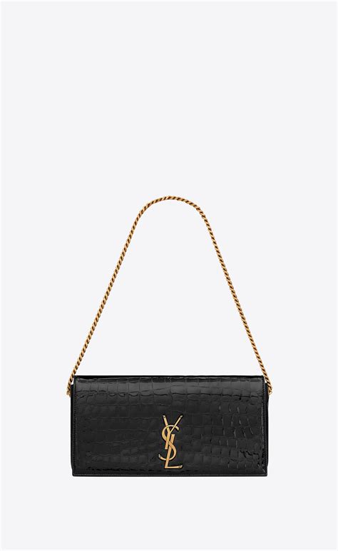 Saint Laurent Kate 99 Chain Bag In Alligator Embossed Leather In White