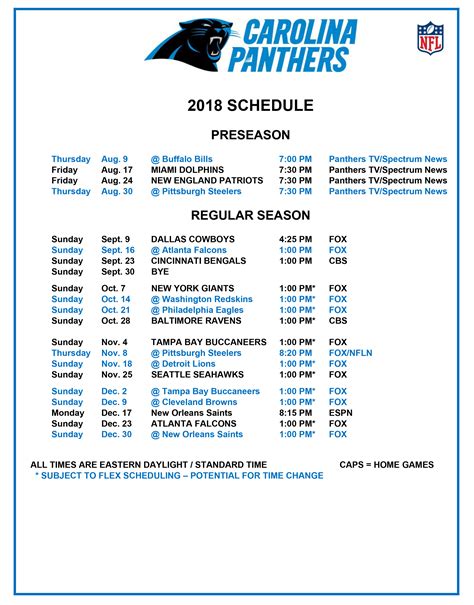 Panthers Schedule Printable