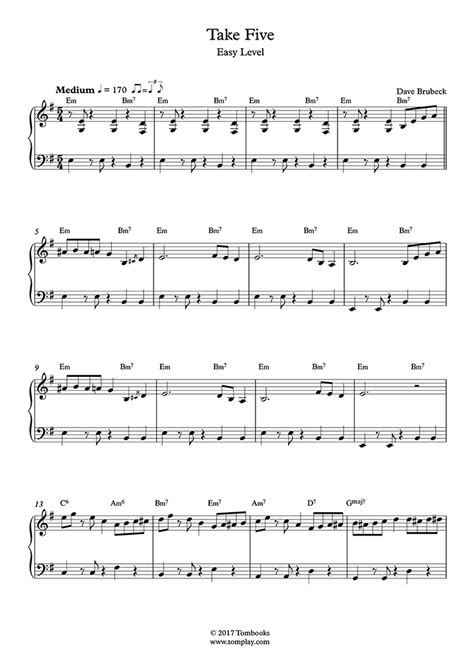 Take Five Easy Level Solo Piano Brubeck Piano Sheet Music