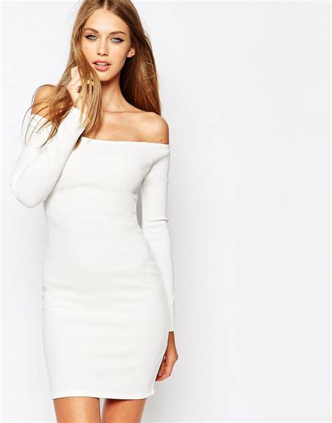 Missguided Off The Shoulder White Bodycon Dress At Bodycon