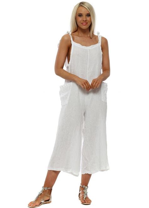 White Linen Relaxed Tie Top Jumpsuit White Linen Jumpsuit Tie Top Jumpsuit