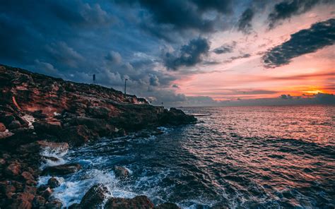 Download Coast Sunset Nature Sea Wallpaper 1680x1050