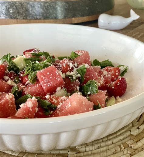 Watermelon And Strawberry Salad With Mint Cucumber And Feta