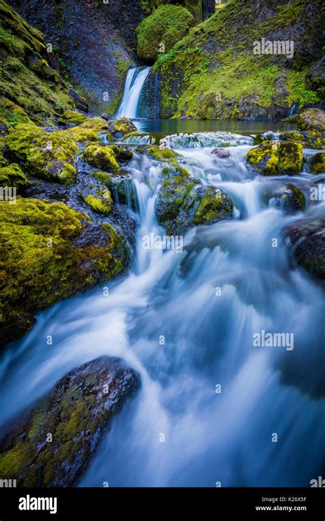 Moss Rocks And Cascading Water At Thakgil Canyon Stock Photo Alamy