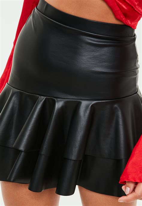 Missguided Black Frill Asymmetric Faux Leather Mini Skirt Lyst