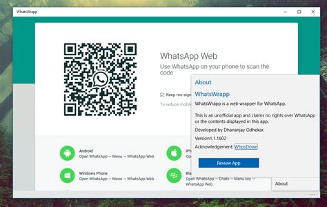 The app must be installed on your cell phone so download the desktop app or visit web.whatsapp.com to get started. WhatsWrapp- a WhatsApp web app for Windows 10 with ...