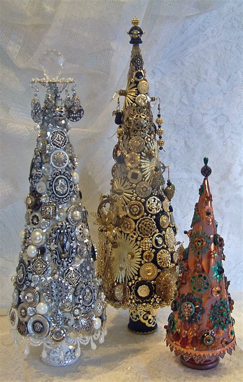 Jeweled Trees Made From Paper Mache Cones To See More Of My Art