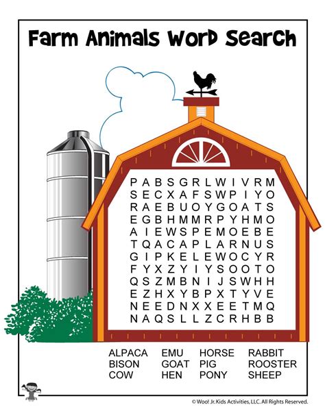 Farm Animal Word Search Printable Woo Jr Kids Activities