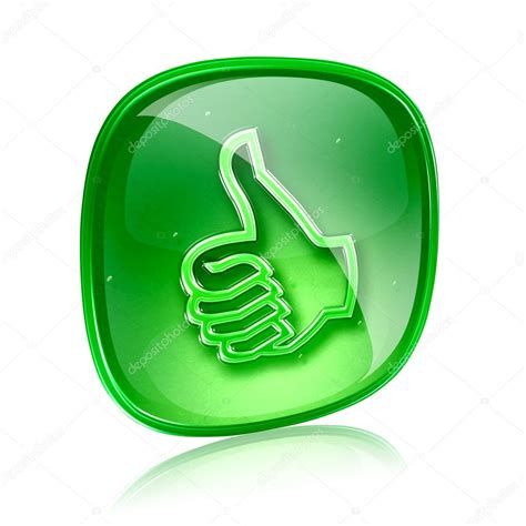Thumb Up Icon Green Glass Approval Hand Gesture Isolated On Wh Stock