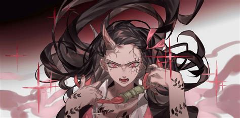 wallpaper kimetsu no yaiba kamado nezuko anime girls demon girls horns 2560x1263 srwgame