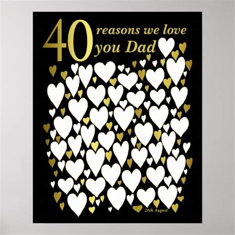 Dad 40th Birthday Poster 40 Reasons We Love You Zazzle