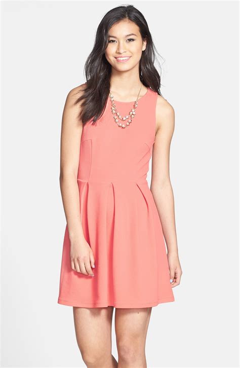 Painted Threads Textured Pleat Fit And Flare Dress Juniors Nordstrom