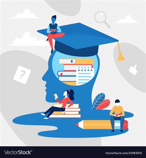 Education Concept With Cartoon Learning Reading Vector Image