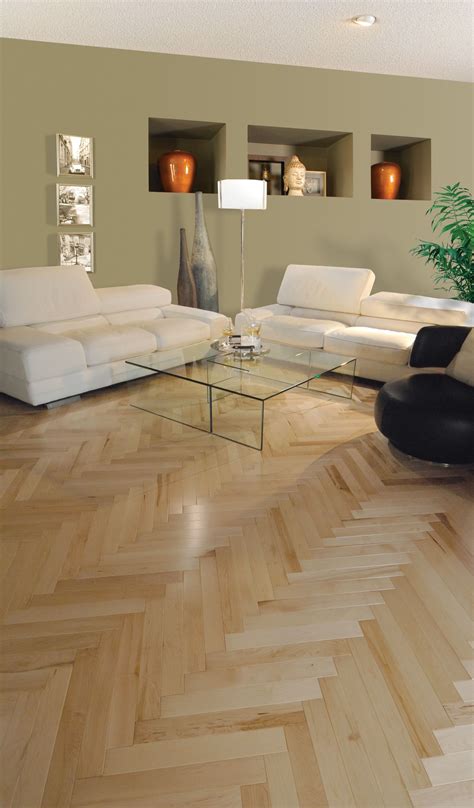 Living Room With A Natural Maple Hardwood Floor Herringbone Series H17