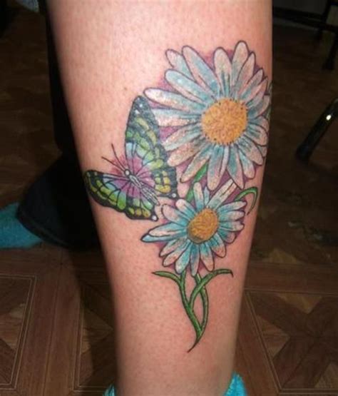 Butterfly And Daisy Calf Butterfly With Flowers Tattoo Daisy Flower