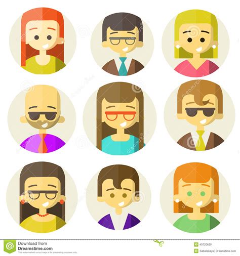 Colorful People Faces Circle Icons Set Stock Vector Illustration Of