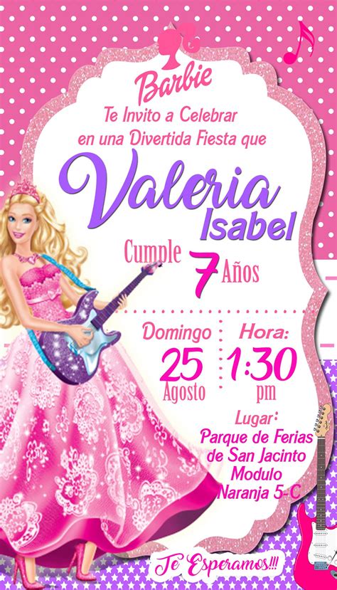Tarjeta De Invitación Barbie Rock Star Para Cumpleaños Digital O Imprimir Invitaciones De