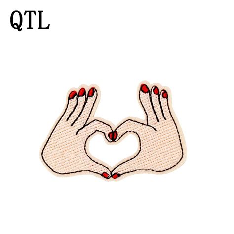 diy palm shaped heart patches for clothing iron embroidered patch applique iron on patches