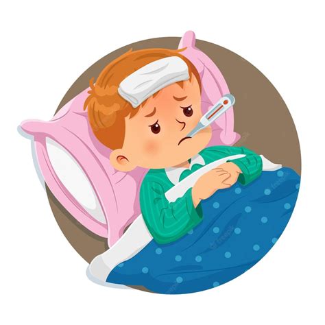 Premium Vector Sick Boy Resting On The Bed With A Thermometer In His
