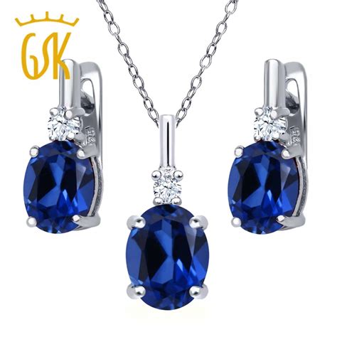 Gem Stone King Oval Blue Simulated Sapphire 925 Sterling Silver Pendant