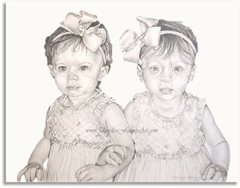 Pencil Drawing Portrait Of Twin Girls Portrait Drawing Drawings Art