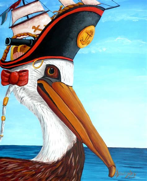 Captain Pelican Pelican Art Pelican Drawing Original Animal Painting