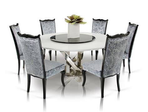 White round kitchen table with 6 chairs. A&X Spiral Modern Round White Dining Table with Lazy Susan ...