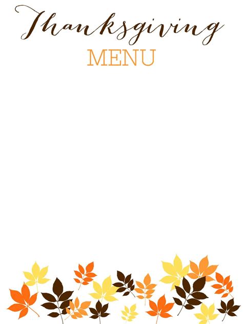 Free Thanksgiving Menu Template Printable
