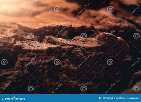 Sunset On The Mars Lightened Rocky Surface Stock Image Image Of Dead
