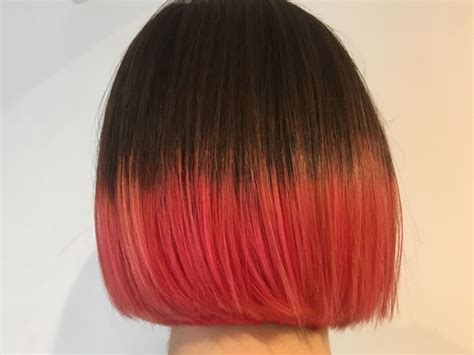 Pink Dip Dye On Short Bob Back View Dipped Hair Short Hair Back View