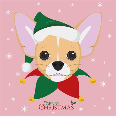 Chihuahua Dog With Green Santa`s Hat Stock Vector Illustration Of