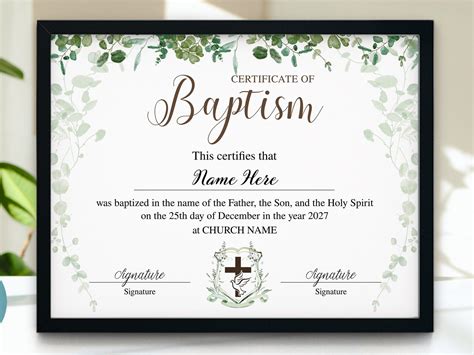Baptism Certificate 11x85 Baptism Certificate Template Etsy