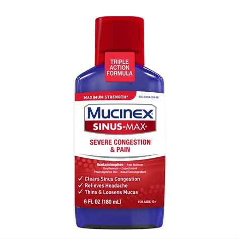 mucinex sinus max adult severe congestion relief liquid 6 oz pick up in store today at cvs