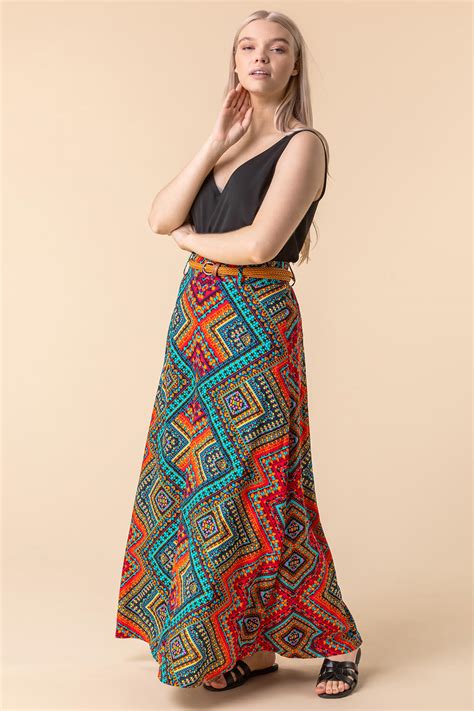 Aztec Print Maxi Skirt In Multi Roman Originals Uk