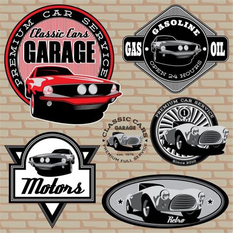 Set Of Emblems With Retro Car On Wall — Stock Vector © 111chemodan111