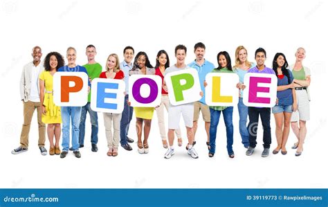 Group Of People Holding The Word People Stock Image Image Of Length