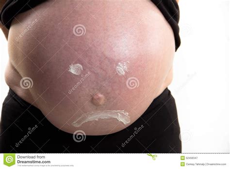 Pregnant Belly Stretch Mark Cream Isolated Stock Image Image Of