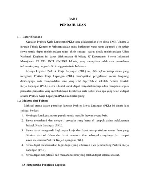 Unknown tuesday, 2 may 2017. Contoh Bab 1 Laporan Pkl