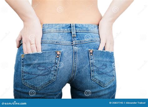 Fit Female In Blue Jeans Isolated On White Stock Image Image Of